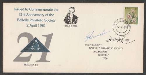 RSA 1981 BELLVILLE PHILATEC SOCIETY COM COVER SIGNED BY 2 MEMBERS