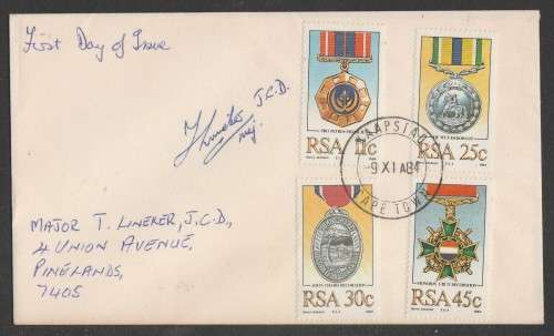 RSA 1984 MILITARY DECORATIONS PRIVATE FDC SIGNED BY MAT LINEKAR RECIPIENT JOHN CHARD DECORATION