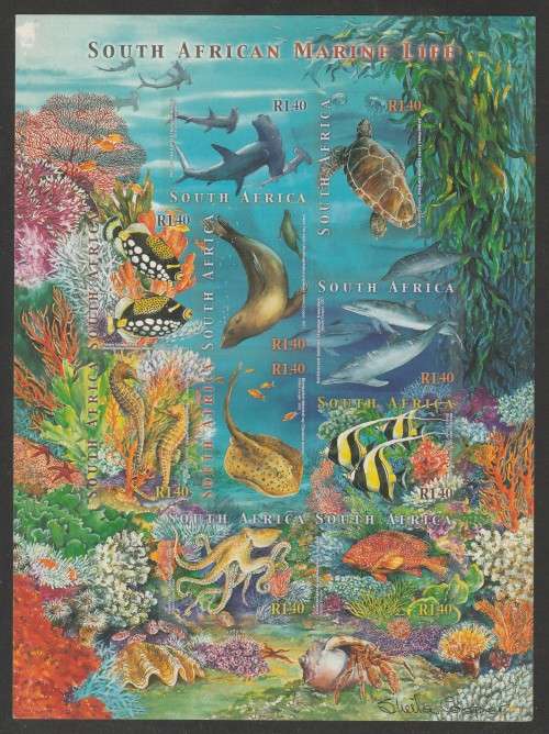 RSA 2001 MARINE LIFE MNH FULL SHEET SIGNED  ARTIST SHEILA COOPER