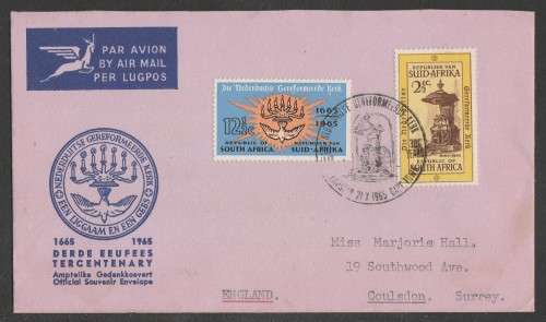 RSA 1965 DUTCH REFORMED CHURCH OFFICIAL FDC 2 ADDRESSED TO ENGLAND