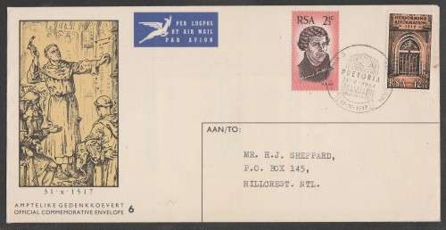 RSA 1967 REFORMATION OFFICIAL FDC 6 ADDRESSED TO HILLCREST