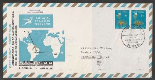 RSA 1969 SAA 1ST FLIGHT JHB - NEW YORK BOEING 707 OFFICIAL FDC 9 ADDRESSED TO WINDHOEK
