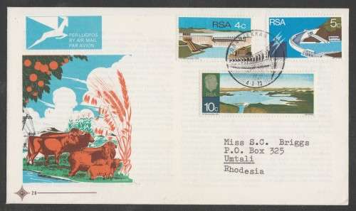 RSA 1972 VERWOERD DAM OFFICIAL FDC 20 ADDRESSED TO UMTALI WITH ORANGE CATTLE