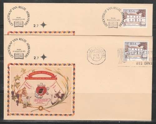 RSA 1975 GENOOTSKAP VAN REGTE AFRIKANERS OFFICIAL FDC 2.7 BOTH DATE STAMP