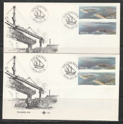 RSA 1978 SALDANHA BAY AND RICHARDS BAY OFFICIAL FDC 3.9 BOTH STAMP SEQUENCES