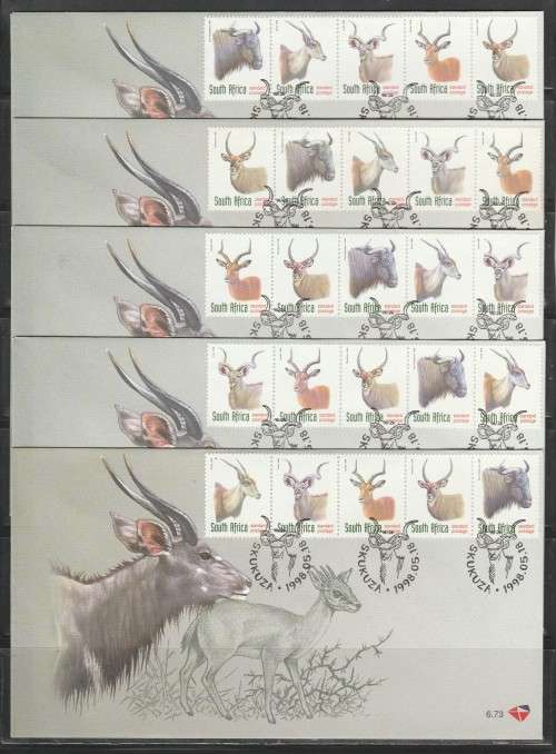 RSA 1998 ANTELOPES OFFICIAL FDC 6.73 ALL 5 STAMP SEQUENCES