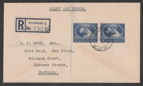 SWA 1948 SILVER WEDDING REG PRIVATE FDC ADDRESSED TO PRETORIA