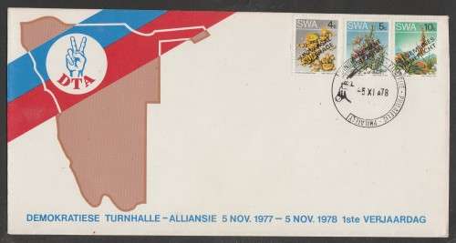 SWA 1978 DEMOCRATIC TURNHALLE ALLIANCE COM COVER WITH ENGLISH 4c STAMP FIRST