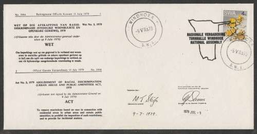 SWA 1979 NATIONAL ASSEMBLY TURNHALLE COM COVER WITH ADDED WINDHOEK D/S