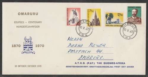SWA 1970 OMARURU CENTENARY 10/10/70 COM COVER