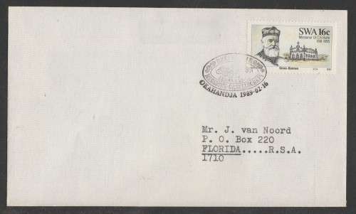 SWA 1989 GERMAN MISSIONARIES PRIVATE FDC WITH SPEC OKAHANDJA D/S 16/2/89