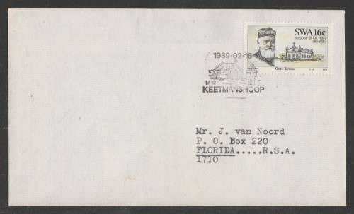 SWA 1989 GERMAN MISSIONARIES PRIVATE FDC WITH SPEC KEETMANSHOOP D/S 16/2/89