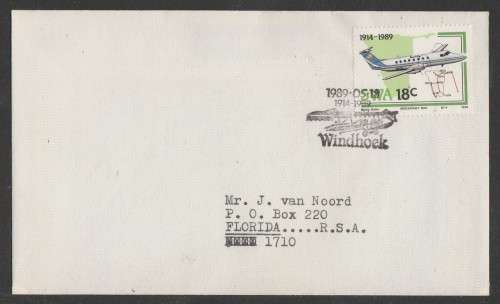 SWA 1989 AVIATION PRIVATE FDC WITH SPEC WINDHOEK D/S 18/5/89