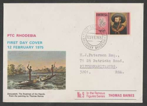 RHODESIA 1975 THOMAS BAINES OFFICIAL FDC