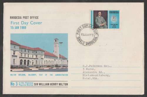 RHODESIA 1969 SIR WILLIAM HILTON OFFICIAL FDC