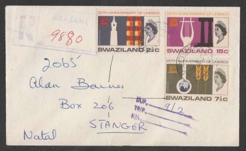 SWAZILAND 1966 20TH ANNIV UNESCO SET ON COVER WITH 1967 D/S