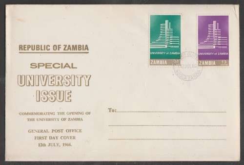 ZAMBIA 1966 UNIVERSITY OPENING OFFICIAL FDC
