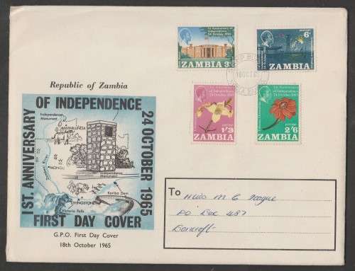 ZAMBIA 1965 1ST ANNIV INDEPENDENC OFFICIAL FDC