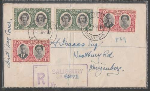 SOUTHERN RHODESIA 1947 ROYAL VISIT REG PRIVATE FDC
