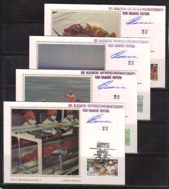 SWA 1983 LOBSTER INDUSTRY SET OF 4 LIMITED EDITION MAXISILK CARDS #4 SIGNED ONTWIKKELINGSMAATSKAPPY