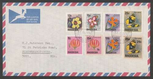 RHODESIA 1976 OVERPRINTS ON AIRMAIL COVER TO SOUTH AFRICA