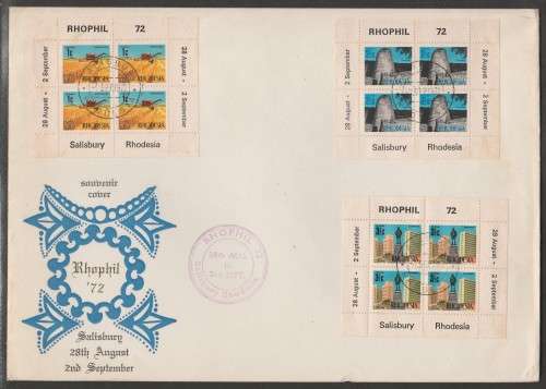 RHODESIA 1972 RHOPHIL SOUVENIR COM COVER ALL M/S FULLY PERFED