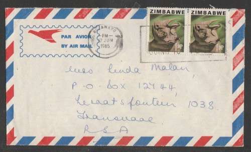 ZIMBABWE 1985 AIRMAIL COVER TO SA