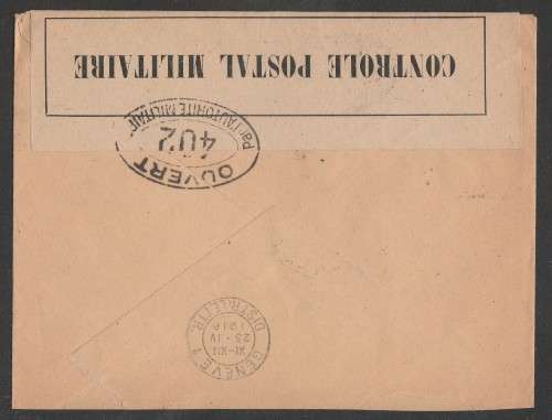CENSOR MAIL - 1916 WWI COVER FRENCH STAMP TO GENEVA SWITZERLAND
