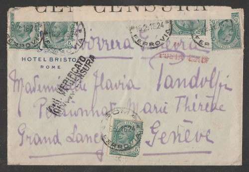 CENSOR MAIL - 1916 WWI COVER ITALIAN STAMPS TO GENEVA SWITZERLAND