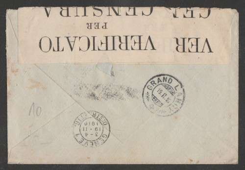CENSOR MAIL - 1916 WWI COVER ITALIAN STAMPS TO GENEVA SWITZERLAND