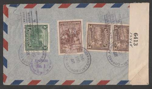 CENSOR MAIL - 1942 WWII COVER EL SALVADOR STAMPS TO WASHINGTON DC USA