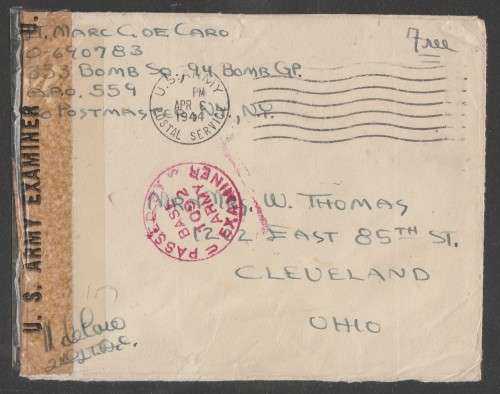 CENSOR MAIL - 1944 WWII COVER POSTAGE FREE TO OHIO USA