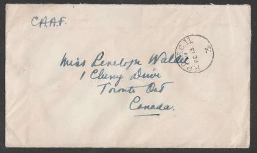 CENSOR MAIL - 1943 WWII COVER POSTAGE FREE FPO TO CANADA