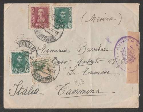 CENSOR MAIL - 1940`s WWII COVER SPANISH STAMPS TO ITALY