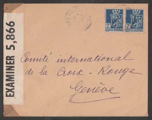 CENSOR MAIL - 1943 WWII COVER ALGERIAN STAMPS TO SWITZERLAND