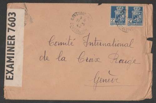 CENSOR MAIL - 1943 WWII COVER ALGERIAN STAMPS TO GENEVA SWITZERLAND