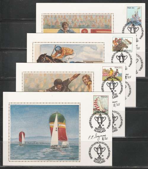 RSA 1983 SPORT SET OF 4 LIMITED EDITION MAXISILK CARDS # 2 SIGNED BY ARTIST CE SNYMAN