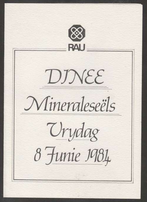 RSA 1984 STRATEGIC MINERALS DINNER FOLDER HELD AT RAU