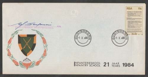 MILITARY COM COVER - 1984 21 YEARS INFANTRY SCHOOL SIGNED BY OFFICER COMMANDING