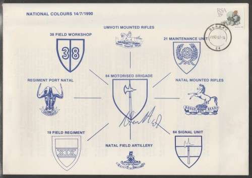 MILITARY COM COVER - 1990 NATIONAL COLOURS 84 MOTORISED BRIGADE SIGNED BY 1