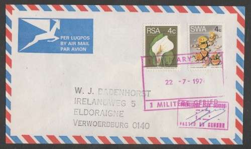 MILITARY COM COVER - 1976 1 MILITARY AREA 22/7/76 PASSED BY CENSOR AND SIGNED