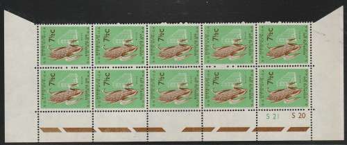 RSA 1961 1ST DEF 7and1/2c MNH EXTENDED CONTROL BLOCK OF 10 SACC 204