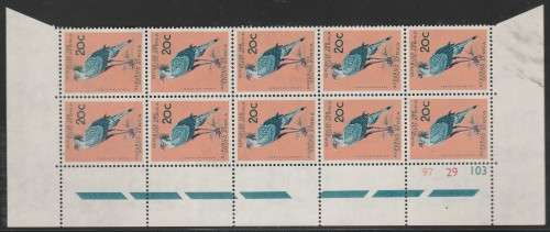 RSA 1961 1ST DEF 20c MNH EXTENDED CONTROL BLOCK OF 10 SACC 207