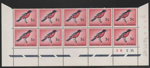RSA 1963 1ST DEF 3c MNH EXTENDED CONTROL BLOCK OF 10 SACC 213a WITH RED SHEET NUMBER