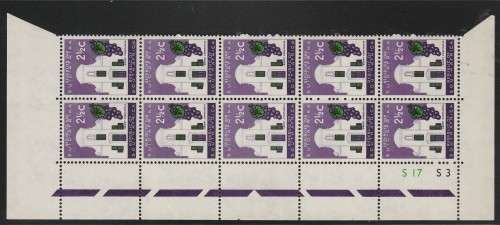 RSA 1961 1ST DEF 2and1/2c MNH EXTENDED CONTROL BLOCK OF 10 SACC 201a