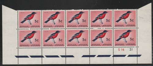 RSA 1961 1ST DEF 3c MNH EXTENDED CONTROL BLOCK OF 10 SACC 202