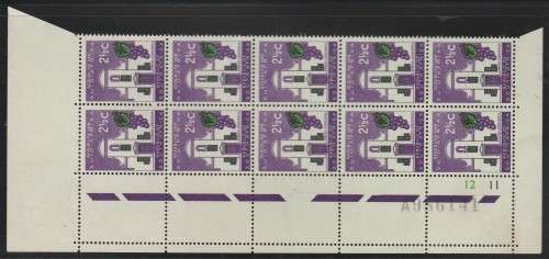 RSA 1963 1ST DEF 2and1/2c MNH EXTENDED CONTROL BLOCK OF 10 PANE A SACC 212c GREEN TONED PAPER