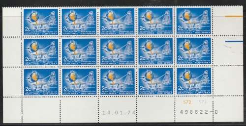 RSA 1974 1ST DEF 2c MNH EXTENDED CONTROL BLOCK OF 15 SACC 327b DATED 14/01/74