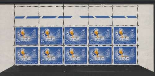 RSA 1961 1ST DEF 2c MINT TOP MARGINAL BLOCK OF 10 SACC 200