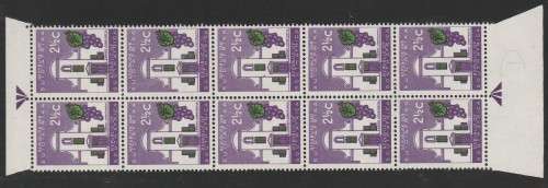 RSA 1961 1ST DEF 2and1/2c MINT ARROW BLOCK OF 10 SACC 212a PANE D